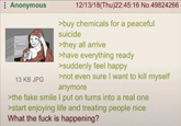 Anonymous 13 KB JPG 12/13/18(Thu)22:45:16 No.49824266 >buy chemicals for a peaceful suicide >they all arrive >have everything ready >suddenly feel happy >not even sure I want to kill myself anymore >the fake smile I put on turns into a real one >start enjoying life and treating people nice What the f--- is happening?