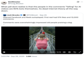 A "tweet":https://knowyourmeme.com/memes/sites/twitter-x about the "AI Video":https://knowyourmeme.com/memes/cultures/ai-video of a woman breaking a glass bridge by jumping backward with a big rock.