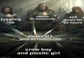 juggling lab rapture on wednesday ao3 down for 20 hours ONE HELL OF A WEEK ON TUMBLR.COM imgflip.com crow boy and plastic girl