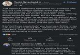 Todd Ortscheid 3rd+ CEO & Property Management Consultant 2d. + Follow Just signed a settlement agreement with someone who left us a 1-star libelous Google review that was filled with lies about us. We offered her a small cash settlement to get her to take it down first. I hate offering money to crooks and bullies, but it's a business decision. She refused. So we sued her for $50,000 plus attorneys' fees. Of course, she immediately settled after she hired an attorney and realized she was cooked. Review must come down, and she gets NOTHING. Don't let these people bully your business. Online review culture is just organized libel, defamation, and extortion. Fight back. Teach the Karens that they can't bully the world into bending to their will. 194 d Like Comment 29 comments Repost Send Following Daniel Gutierrez, MBA Leading AllView Real Estate and our team of Real Estat... Congratulations Todd on standing firm and protecting your business! It takes courage to push back against the kind of unethical behavior we sometimes see in online reviews. At ...more
