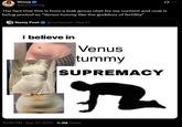 A post by @bunni3png. It reads, "The fact that this is from a leak group chat for my content and now is being posted as "Venus tummy like the goddess of fertility."