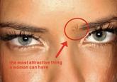 An image showing a woman's cowlicked eyebrow hair circled in red with the caption, "the most attractive thing a woman can have."