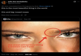 A "quote-tweet":https://knowyourmeme.com/memes/quote-retweets-qrts making fun of the "the most attractive thing a woman can have" image circling an eyebrow cowlick.