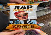 CHERS STAY TRUE TO WHO YOU ARE RAP SNACKS RU MAR03201 77 A 08 ي الي CHEDDAR BAR-B-QUE CARDI B. FLAVORED PO TATO CHIPS NET W2 Oz (789) 100 51617 SHIP