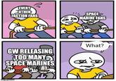 EVERY OTHER FACTION FANS SPACE MARINE FANS GW RELEASING TOO MANY SPACE MARINES imgflip.com What?