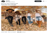 X user @thegoodwar tweeted an image of several white women dressed for Autumn alongside lyrics from the new Taylor Swift album that read, "but i'm not a bad b*tch / and this isn't savage."
