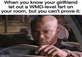 When you know your girlfriend let out a WMD-level fart on your room, but you can't prove it: imgflip.com