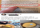 SPELLS, CHARMS AND INCANTATIONS 97 Take a shoe that the woman you love has worn, fill it with rue, and hang it over your bed to make her love you. "To win a maiden's love, get a hair and a pin off her un- perceived, twist the hair around the pin, and then thrombo backwards into a riven You may fascinate a woman by giving her a piece of cheese. nine dec steam th Burn F and int you esh blood on a clour in which you ne you love. ter you have perspired heavily in it into the food or drink of the man harms above are probably found in ev- e introduction of one's hair, clothing. nails, etc., into the lover's food may be st widely practiced. For no obvious reason, vby women. Elizabeth www my little sister went on a date with a young farmer tonight. He decided to gift her a 12kg wheel of cheese...?