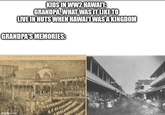 KIDS IN WW2 HAWAI'I: GRANDPA, WHAT WAS IT LIKE TO LIVE IN HUTS WHEN HAWAI'I WAS A KINGDOM GRANDPA'S MEMORIES: 70% COPOVATION OF ENS KASSIEST FORLILL. ANNILE DAL imgflip.com