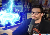 An edit of Hasan shocking his dog Kaya. The shock is cartoonish and overexaggerated.