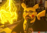 Hasan Piker as Pikachu electrically shocking his dog Kaya.