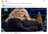 A "tweet":https://knowyourmeme.com/memes/sites/twitter-x using the "AI image":https://knowyourmeme.com/memes/cultures/ai-art of "Sabrina Carpenter":https://knowyourmeme.com/memes/people/sabrina-carpenter as an obese woman on "_The Tonight Show Starring Jimmy Fallon_":https://knowyourmeme.com/memes/people/jimmy-fallon.