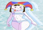 Art by newnerevar. The art shows Pomni in a bikini with a popsicle.