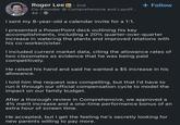 Roger Lee in ⚫• 2nd Co-Founder @ Comprehensive and Layoff... 4d. → I sent my 8-year-old a calendar invite for a 1:1. + Follow I presented a PowerPoint deck outlining his key accomplishments, including a 20% quarter-over-quarter increase in watering the plants and improved relations with his co-worker/sister. I included current market data, citing the allowance rates of two classmates as evidence that he was being paid competitively. He raised his hand and said he wanted a $5 increase in his allowance. I told him the request was compelling, but that I'd have to run it through our official compensation cycle to model the impact on our family budget. After a thorough review in Comprehensive, we approved a 4% merit increase and a one-time performance bonus of an extra hour of screen time. He accepted, but I get the feeling he's secretly looking for new parents willing to pay more.
