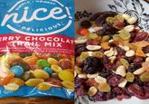SIMPLE · HONEST nice DELICIOUS ERRY CHOCOLATE TRAIL MIX RIED RANBERRIES, RAUSINS, GOLDEN RAISINS, DRIE M&MS CHOCOLATE CANDIES & DRIED CHERRIES E UD ENLAR