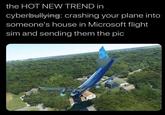 the HOT NEW TREND in cyberbullying: crashing your plane into someone's house in Microsoft flight sim and sending them the pic