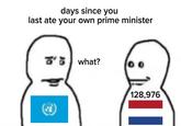 days since you last ate your own prime minister 'what? 128,976
