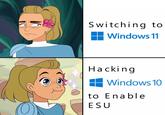 A meme about hacking Windows 10 to continue ESU updates. The meme was posted to /r/memes.