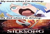 My mom when I'm driving: Go on, if you wanna kill me, just do it- My dad when I'm driving: HOLLOW KNIGHT SILKSONG SOD2