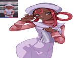 Fan art of Black Nurse Joy. The art is by @kxddybu.