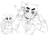 A redraw of a stock image of a man pointing at his wedding ring. The redraw is based on Scott Pilgrim.