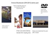 End-era Blockbuster (2010-2013) starter pack Sense of impending doom due to competition with Netflix around this time BEDTIME STORIES DVD Almost entirely DVD's, and some Blu-ray towards the end Selling or renting out a bunch of Seventh- generation games HONEY! THE KIDS A few Live-action Disney movies from varying eras Always was abandoned for years after it closed