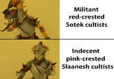 Militant red-crested Sotek cultists Indecent pink-crested Slaanesh cultists