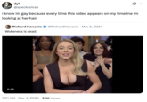 A precursor to the Mr. H--- Over Here Looking at Her Hair "tweet":https://knowyourmeme.com/memes/sites/twitter-x, concerning a video of "Sydney Sweeney":https://knowyourmeme.com/memes/people/sydney-sweeney on "_SNL_":https://knowyourmeme.com/memes/subcultures/saturday-night-live.
