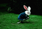 A "GIF":https://knowyourmeme.com/memes/cultures/gif of the White Rabbit Pointing at a Clock from the "_Alice in Wonderland_":https://knowyourmeme.com/memes/subcultures/alice-in-wonderland live-action film.