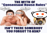 THE MYTH OF "Consensual House Rules" I CONSENT I CONSENT Players DM I DON'T! ISN'T THERE SOMEBODY YOU FORGOT TO ASK?