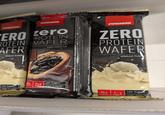 PROZIS PROZIS VERO zero PROTEIN ROTEIN WAFER AFER VANILLA FLAVOR Low Sugars High Prote 0.3 g 30% rotein Sugars DARK CHOCOLATE Low Sugars High Protein FILLED DARK CHOCOLATE-COVERED PROTEIN WAFER 40g. WITH SWEETENERS. NUTRITIONAL INFORMATION: of which Polyols 12g | Fibre 3.4g | Protein 30g | Salt 0.23g. INGREDIENT er (2.6%), Emulsifiers (Lecithins (SOYA)), PROZIS ZERO PROTEIN WAFER VANILLA FLAV Low Sugars 31% Protein 1.1 g Sugars High Pro