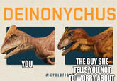 Jurassic world deinonychus meme DEINONYCHUS YOU THE GUY SHE TELLS YOU NOT EVOLUTIO TO WORRY ABOUT
