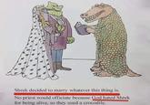 Shrek decided to marry whatever this thing is. No priest would officiate because God hated Shrek for being alive, so they used a crocodile.