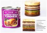 *** GAME *** CHRISTMAS TINNER Q 60 Scrambled egg and bacon Two mince pies Turkey and potatoes Gravy Bread sauce Cranberry sauce Brussel sprouts with stuffing - or broccoli with stuffing Roast carrots and parsnips Christmas pudding