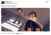 A "tweet":https://knowyourmeme.com/memes/sites/twitter-x joking about dropping the "67":https://knowyourmeme.com/memes/6-7-song-67-meme meme after the 61 meme came out, using a "GIF":https://knowyourmeme.com/memes/cultures/gif of Andy dropping Woody from "_Toy Story_":https://knowyourmeme.com/memes/subcultures/toy-story.