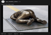 Threads user @guy_fawkes_news posted an AI-generated meme showing the "Faceplant Guy" as a statue cast in bronze.