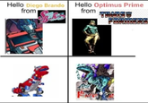 Hello Diego Brando Hello Optimus Prime from from TRANS FORMERS AAR