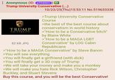 Anonymous (ID: pTfl4SH+) Trump University Conservative (...) TRUMP UNIVERSITY 82 KB JPG 10/23/25(Thu)15:53:11 No.519633338 >Trump University Conservative Course >the best of the best course about conservatism in world history >"How to be a Conservative bitch" by Blaire White >"How to be a MAGA LGBT Conservative" by LOG Cabin Republicans >"How to be a MAGA Conservative" by Steve Banon >You will see everything >You will finally get a girlfriend (with d---) >You will finally get a 3D copy of Trump >We will take your money and make you a monkey >We will make you hate Rick Wilson, Christopher Buckley, and Stuart Stevens Buy this course, and you will be the best Conservative!