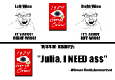 Left-Wing 75TH ANNIVERSARY 1984 Right-Wing AUTHORIZE EDITION THE ORWELL ESTATE George Orwell INCLUDES AN INTRODUCTION BY DOLEN PERKINS-VALD-Z AND AN AFTERWORD BY SANDRA NEWMAN IT'S ABOUT LEFT-WING! IT'S ABOUT RIGHT-WING! 75TH ANNIVERSARY 1984 THE ORWELL EDITION ESTATE George Orwell INCLUDES AN INTRODUCTION BY DOLEN PERKINS-VALDEZ AND AN AFTERWORD BY SANDRA NEWMAN 1984 In Reality: "Julia, I NEED ass" -Winston Smith, Summarized