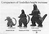 Comparison of Godzilla's height increase 蕙 54 (50 meters) 89 (80 meters) Bandai 1/250 kit) Maxfactory (If 89 kit 91 (100 meters) Bandai (14 91 toy 18
