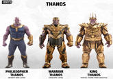 MARVEL HERO.ID THANOS PHILOSOPHER THANOS INFINITY WAR (2018) WARRIOR THANOS ENDGAME (2019) KING THANOS MARVEL THEME PARK UNIVERSE