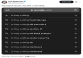 A "tweet":https://knowyourmeme.com/memes/sites/twitter-x from the Twitter account End Wokeness, which attached a screenshot of "Google":https://knowyourmeme.com/memes/sites/google search auto-suggestions for the term, "Is they cutting."