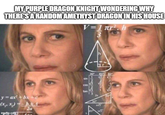 MY PURPLE DRAGON KNIGHT WONDERING WHY THERE'S A RANDOM AMETHYST DRAGON IN HIS HOUSE V=1πr². 3 COS 1222215 30 √2 sin 122222 y=ax²+ bx+c (x,,x)=-bA imgflip.com 2a tan T 137125