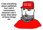 I hate everything about capitalism but I call it communism because I don't know what either of those things are Make Israel Great Again