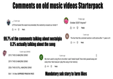 Comments on old music videos Starterpack ✓ 5 years ago LETS be honest this wasnt reccomended, this randomly crossed our minds !!! 14K ଦ Reply 99.7% of the comments talking about nostalgia 0.3% actually talking about the song 6 years ago (edited) 2010: THIS IS AMAZING SONG! 2019: THIS IS AMAZING SONG! 2026: THIS IS STILL AMAZING SONG! Edit: 1.1k likes SUPRISED PIKACHU FACE C N 9 days ago October 2025? Anyone? 139 ଦ Reply 5 years ago The fact that this comment section is still active after 11 years is lit 5.1K Q Reply 5 years ago My mom used to sing this to me when I said I hated myself. Now she's passed away and every time I feel insecure I play this song in her memory 48K Q Reply Mandatory s-- story to farm likes
