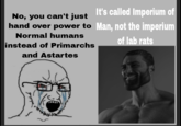 No, you can't just hand over power to Normal humans instead of Primarchs and Astartes It's called Imperium of Man, not the imperium of lab rats