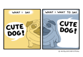 WHAT I SAY WHAT I WANT TO SAY CUTE DOG! CUTE DOG! @WORDS ARE FOR EATING