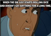 WHEN THE DM JUST STARTS ROLLING DICE AND DOESN'T SAY ANYTHING FOR A LONG TIME.
