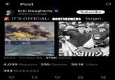 ← Post Eric Daugherty ❤ @EricLDaugh Subscribe IT'S OFFICIAL: NORTHERNERS forgot. 21:24.04 Nov 25.378K Views 4,039 Reposts 259 Quotes 26.1K Likes 393 Bookmarks 27 Σ