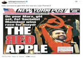 A "tweet":https://knowyourmeme.com/memes/sites/twitter-x and "meme":https://knowyourmeme.com/memes/memes about Zohran Mamdani winning the 2025 NYC mayoral election.